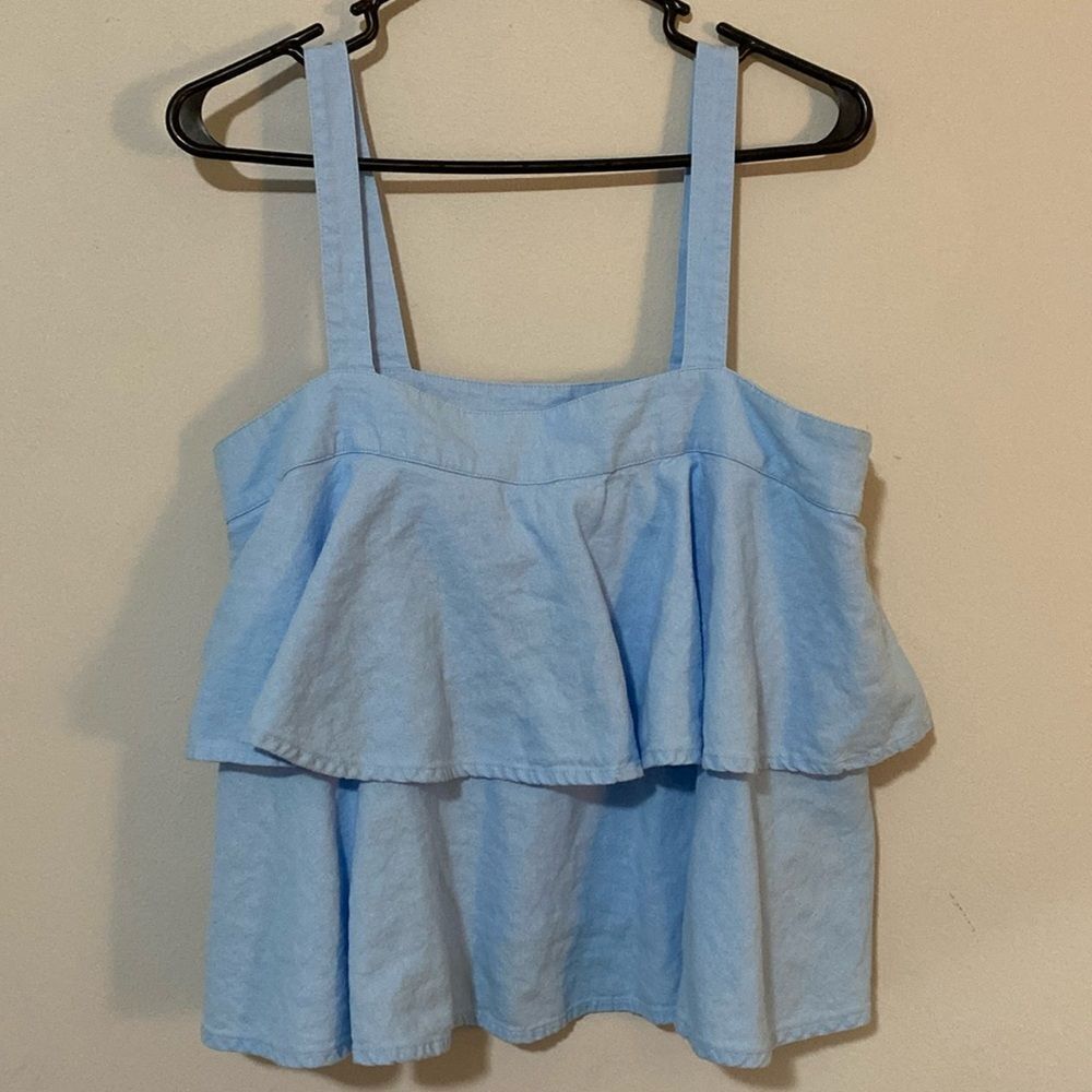 Abound Linen Blend Ruffle Tank Top L